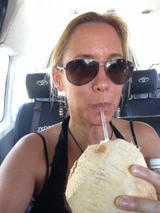 Drinking a coconut
